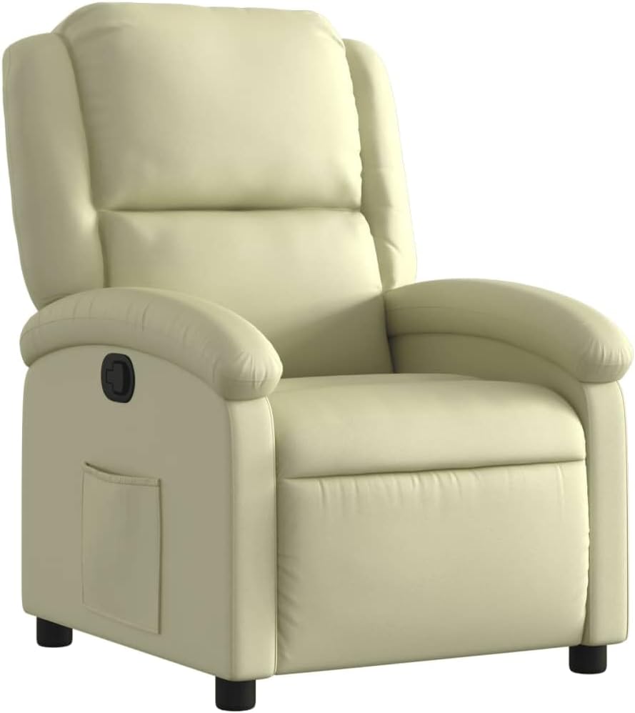vidaXL Recliner Chair - Black Real Leather, Manual Reclining Function, Comfortable Seating with Solid Wood and Metal Frame, for Office or Living Room