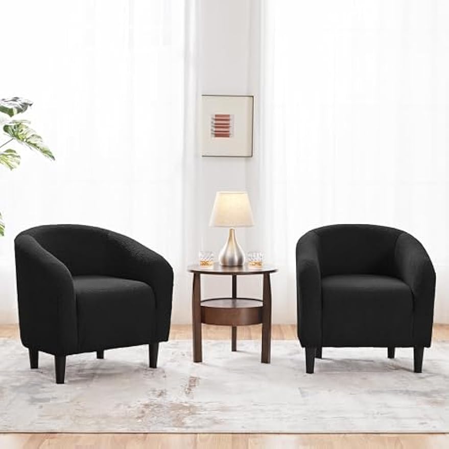Topeakmart Barrel Chair, Soft Sherpa Accent Chair Side Chair Club Chair Modern Style Deep Seating Barrel Armchair for Living Room Furniture Reading Room Bedroom, Set of 2, Black