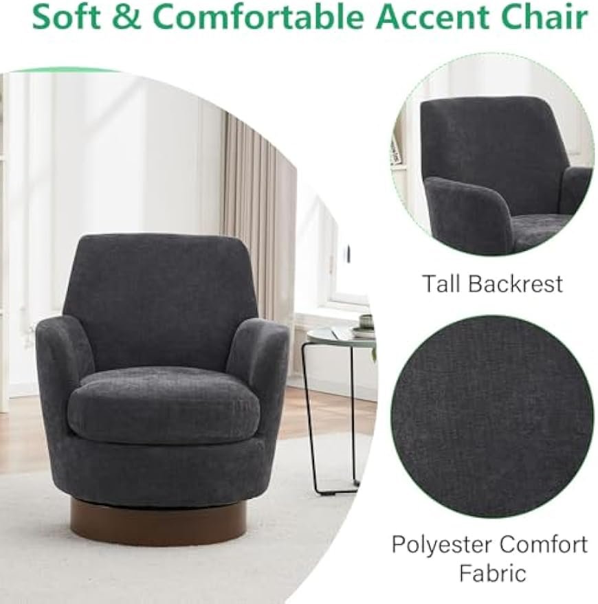 Swivel Barrel Chair Set of 2,Modern Comfy Polyester Round Swivel Accent Chairs,360 Degree Single Armchair for Living Room, Dark Grey