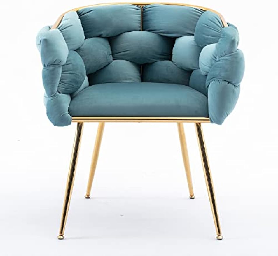 Accent Gold Legs Leisure Single Sofa, Knitting Process, Lazy Person Household Dresser Stool, Stylish Cosmetic Chair for Living Room, Bedroom, Office Oval 1 22.44 Blue Velvet 1