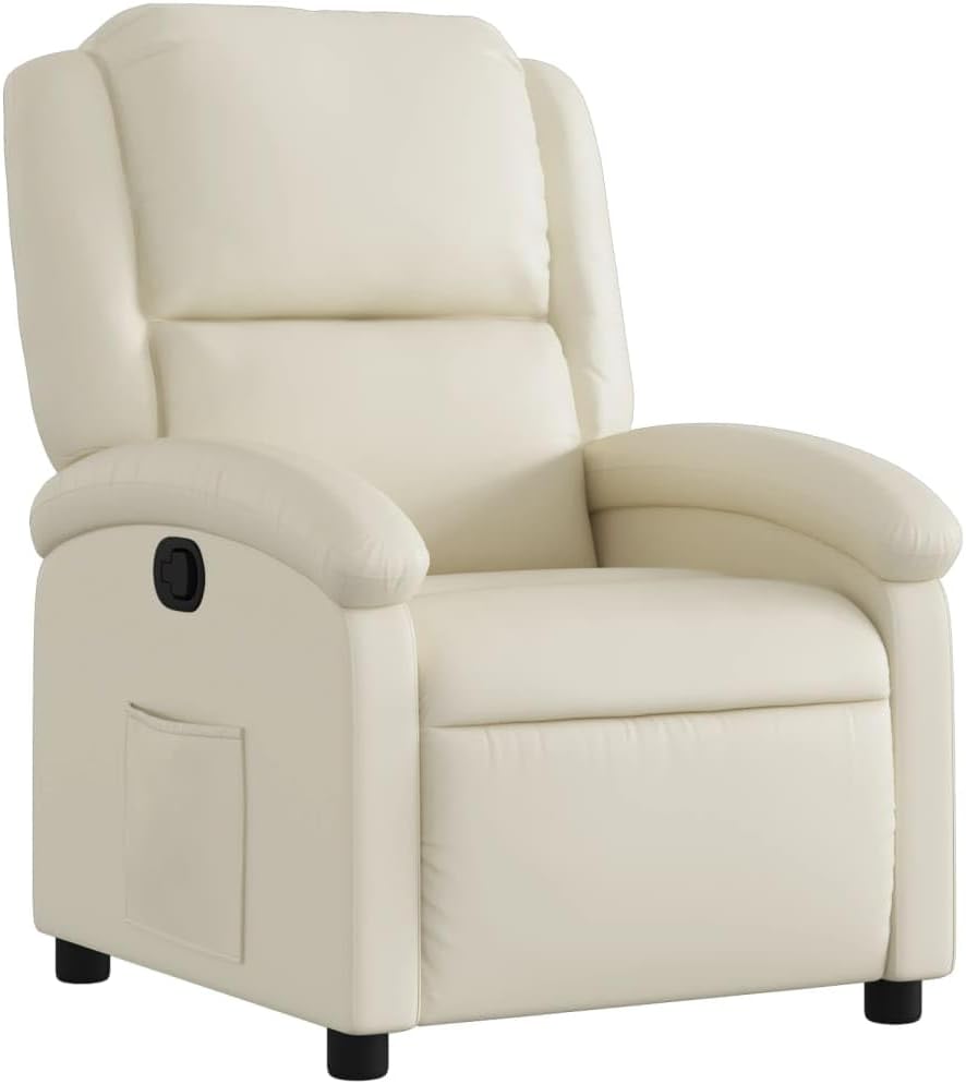 vidaXL Black Faux Leather Recliner Chair - Manual Recline, Wingback, Foam Padding, Side Pocket, Wood/Metal Frame for Living Room/Theater