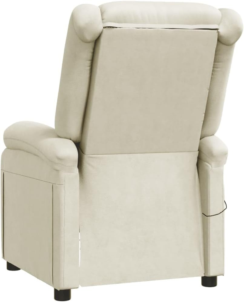 vidaXL Modern Cream Faux Leather Massage Chair with Adjustable Backrest and USB Powered Function for Living Room Office Chairs Reclining Recliner Armchair TV Sofa