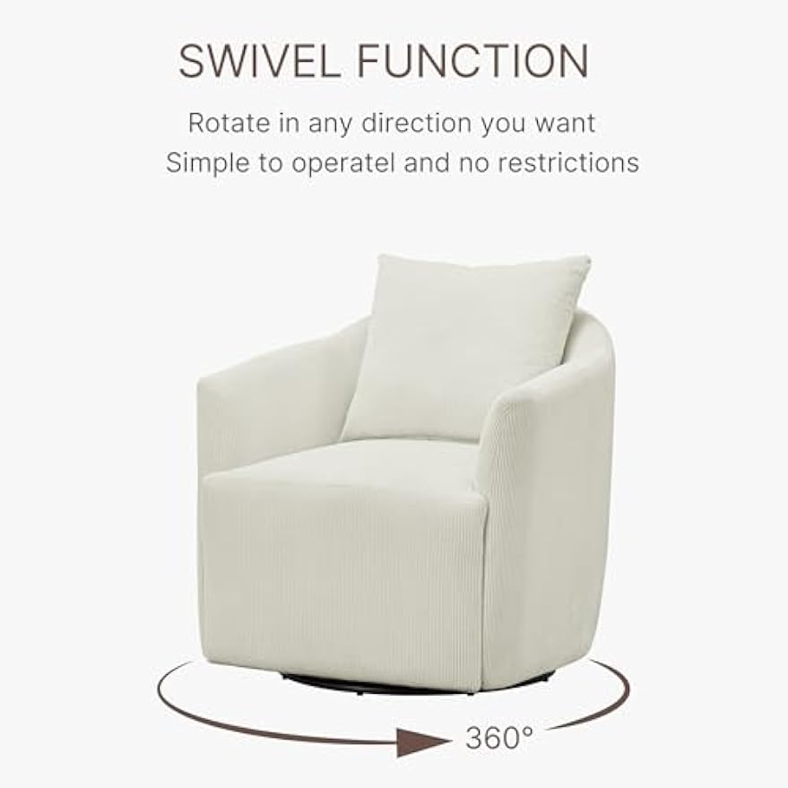 Swivel Accent Chair Modern Corduroy Barrel Armchair for Reading Room Livingroom Bedroom,2PCS,Beige