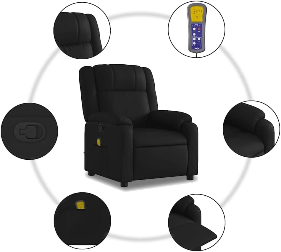 vidaXL Black Faux Leather Massage Recliner Chair - Manual Recline Armchair with Vibration Massage, Side Pocket, and Durable Frame for Living Room or Lounge
