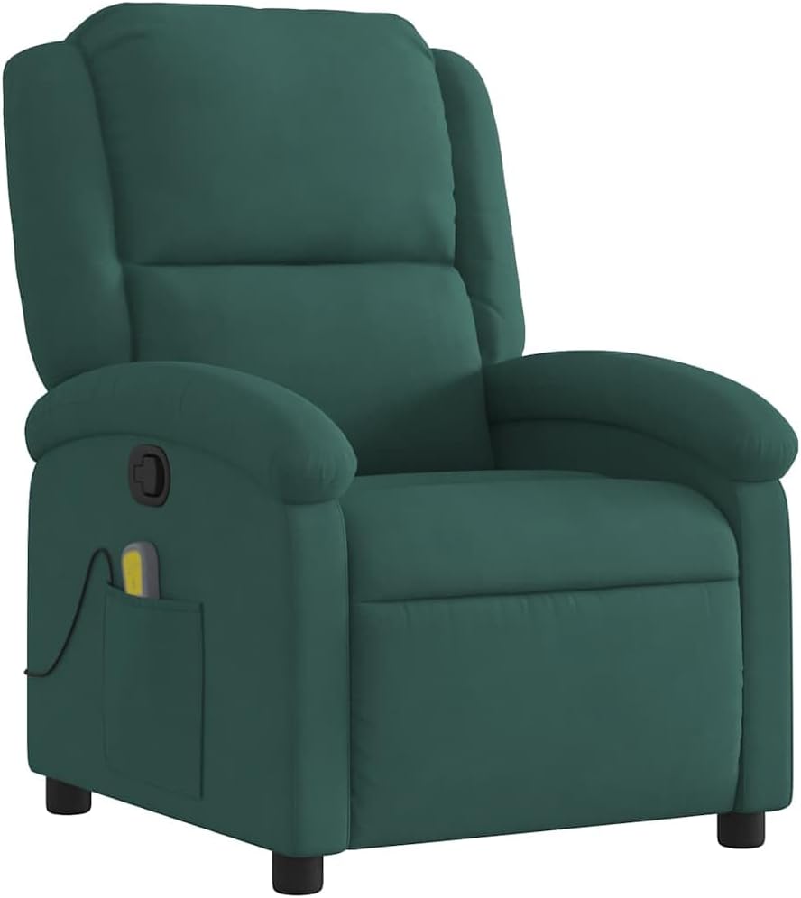 vidaXL Massage Recliner Chair for Living Room, Adjustable Recliner with 6-Point Vibration Massage, Home Theater Seating with Padded Seat Backrest & Side Pocket, Dark Green Velvet