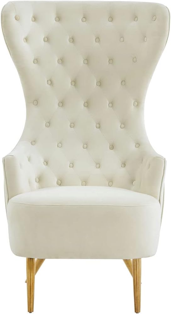 TOV Furniture Jezebel 19.7" Modern Velvet Wingback Chair in Cream