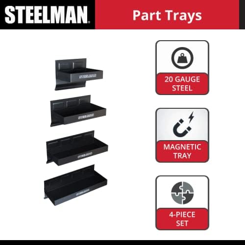 Steelman Non-Marring Magnetic Tool/Parts Storage Trays for Rolling Toolboxes, Durable Steel, 4-Piece Set