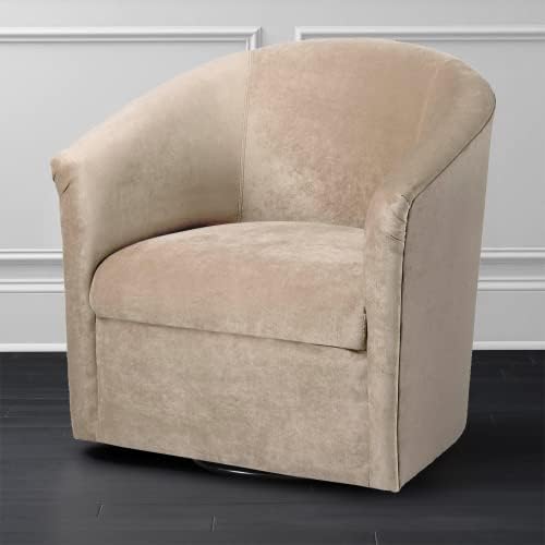Swivel Barrel Chair, Velvet Round Accent Chair with 360 Degree Swivel Metal Base, Single Club Armchair with Curved Back and Thick Cushion, Leisure Sofa Chair for Living Room Bedroom, Beige
