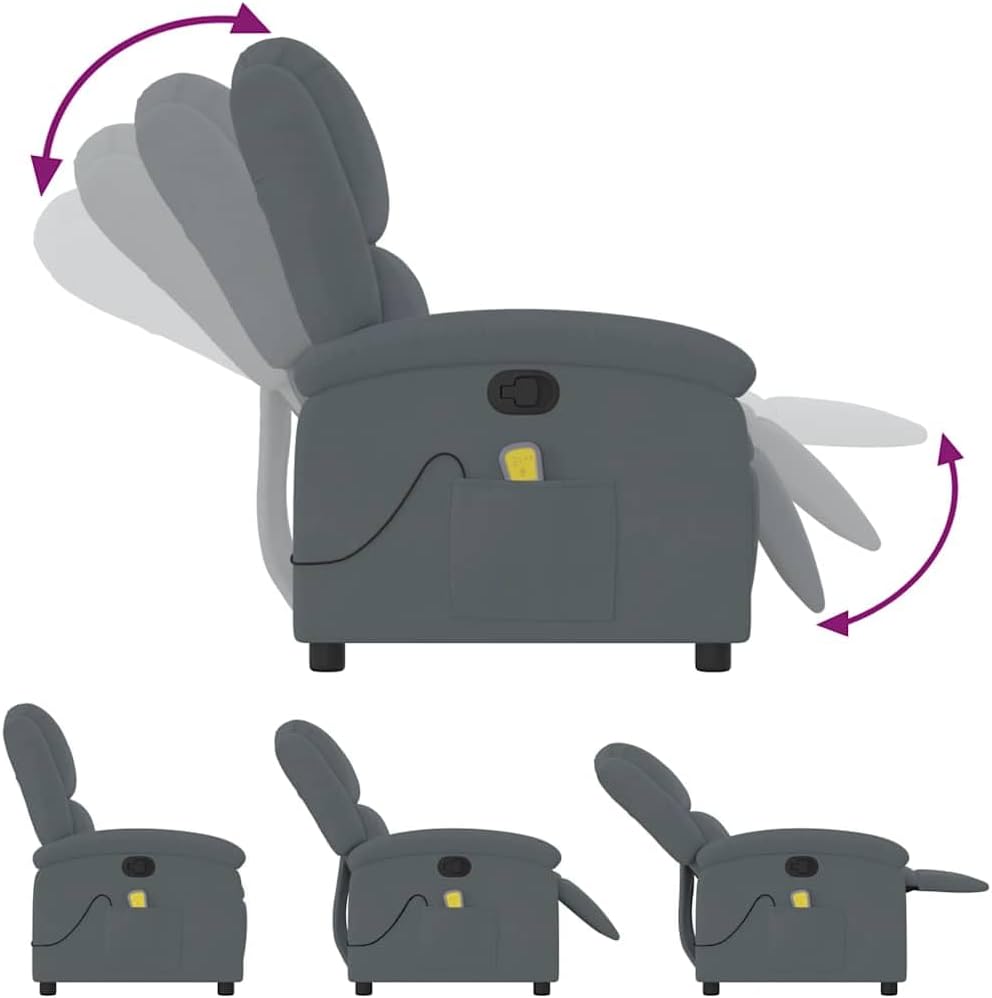 vidaXL Dark Gray Velvet Massage Recliner Chair - Manual Recline - 6-Point Vibration - Living Room/Bedroom/Office