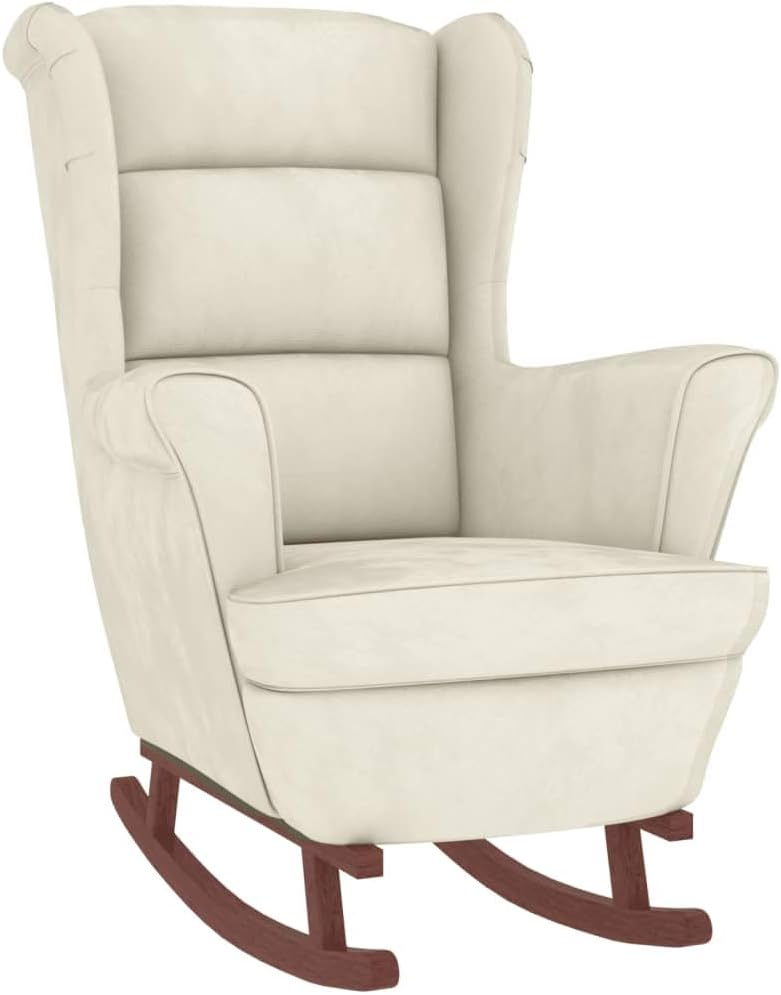 vidaXL Yellow Velvet Rocking Chair with Solid Rubber Wood Legs - Comfortable Seating for Living Room, Lounge Area