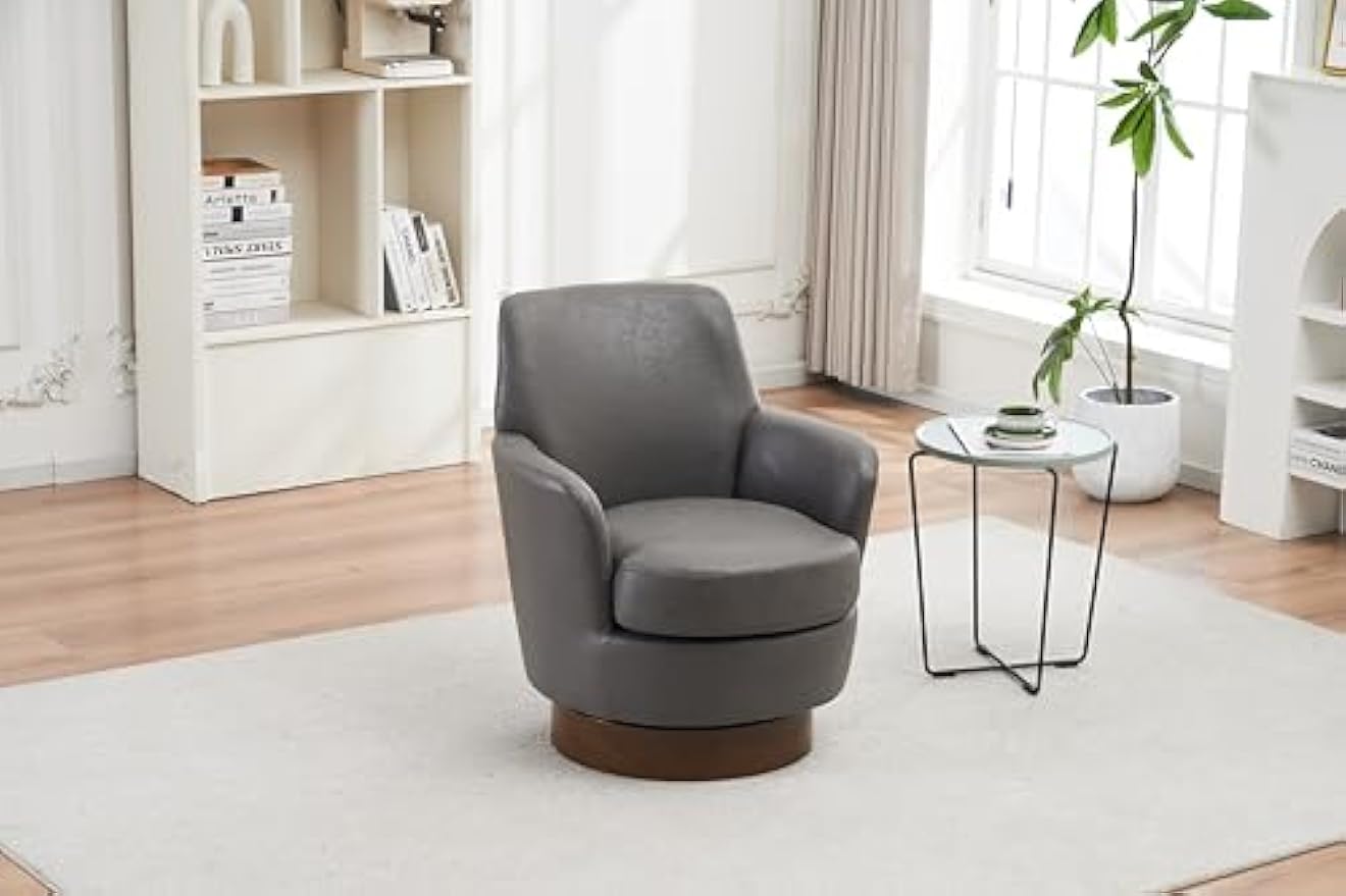 Swivel Barrel Chair Set of 2,Modern Comfy PU Leather Round Swivel Accent Chairs,360 Degree Single Armchair for Living Room, Grey