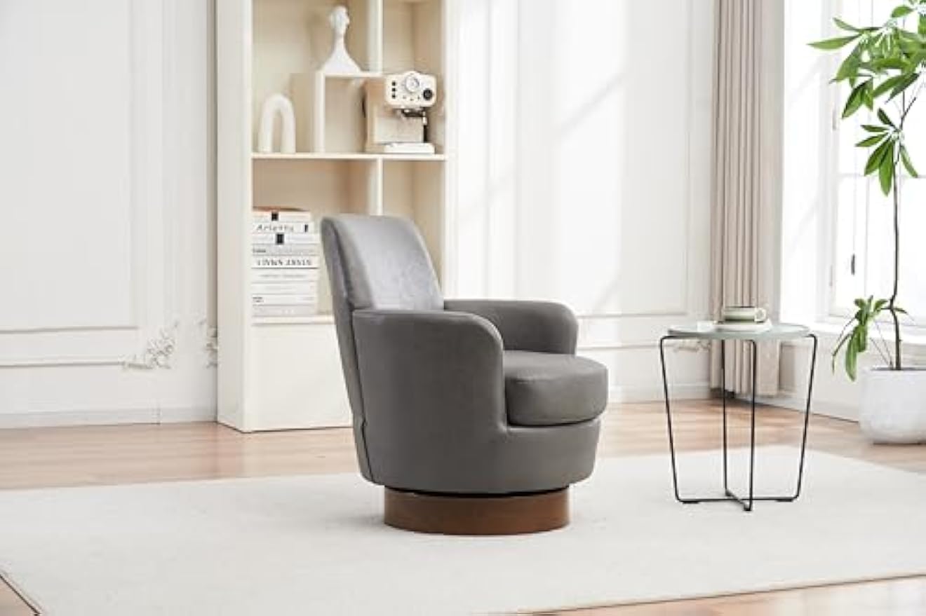 Swivel Barrel Chair Set of 2,Modern Comfy PU Leather Round Swivel Accent Chairs,360 Degree Single Armchair for Living Room, Grey