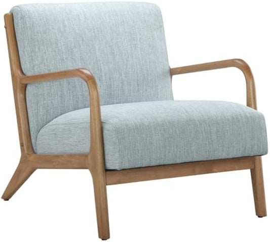 Blue Accent Chair with Rubber Solid Wood Frame, Stylish and Comfortable Armchair for Living Room, Bedroom, or Lounge Area