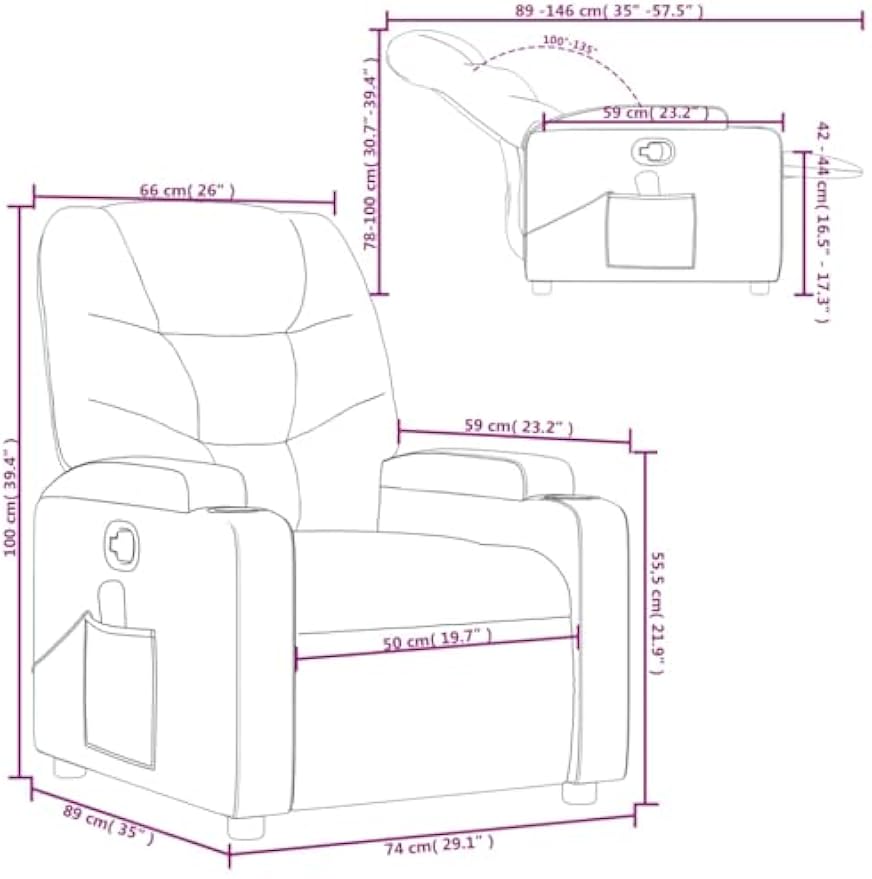 vidaXL Light Grey Fabric Massage Recliner Chair with Adjustable Armrests, Built-in Functionality Perfect for Living Rooms and TV Watching