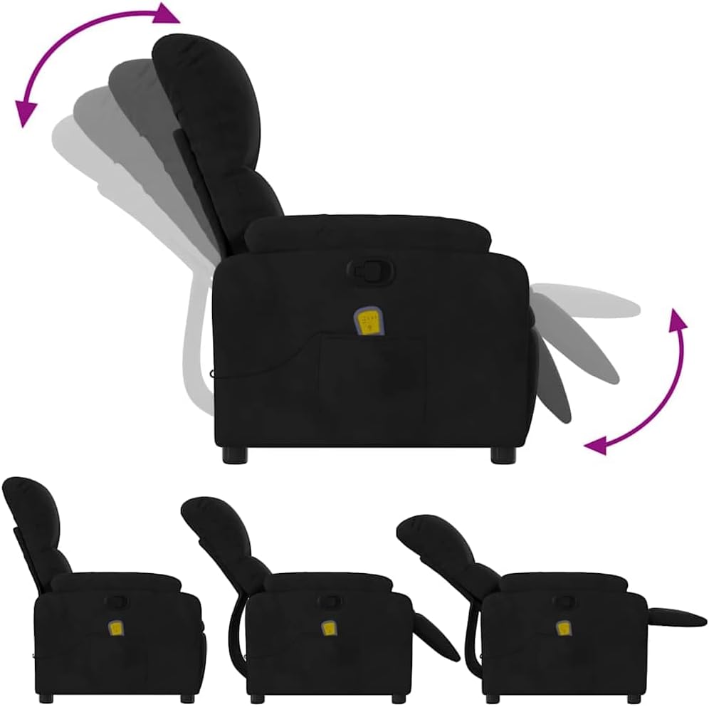 vidaXL Black Microfiber Fabric Massage Recliner Chair - 6-Vibration Push Manual Recliner with Side Pocket for Living Room