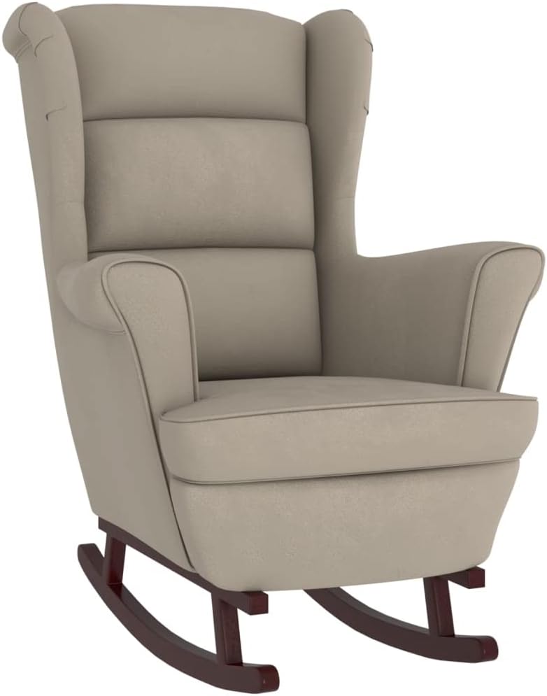 vidaXL Yellow Velvet Rocking Chair with Solid Rubber Wood Legs - Comfortable Seating for Living Room, Lounge Area