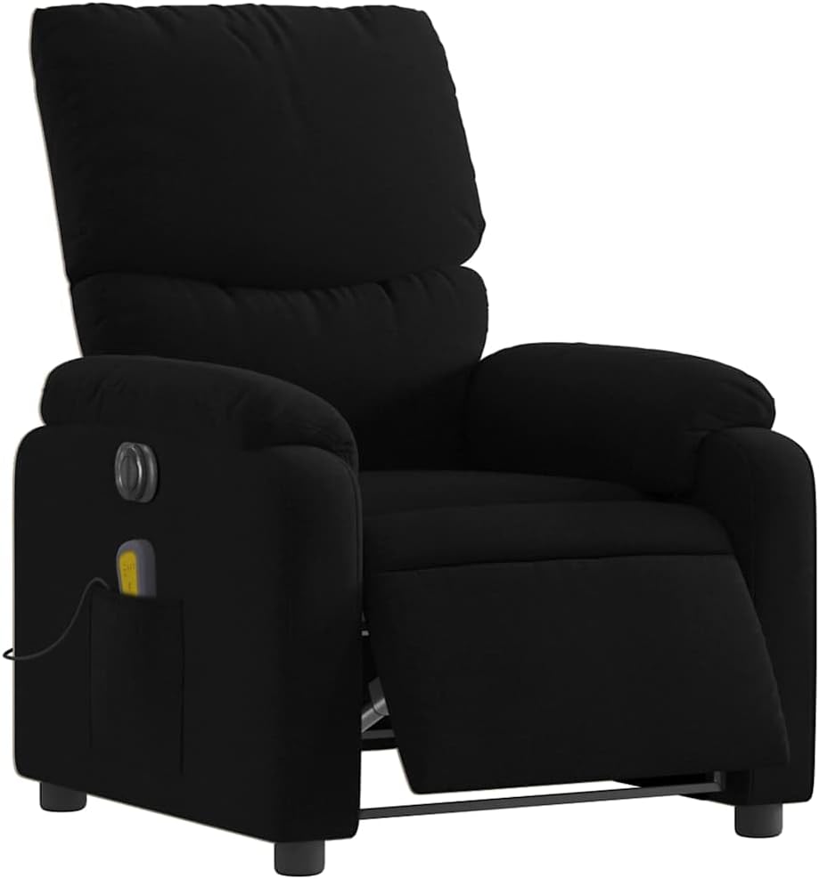 vidaXL Black Fabric Massage Recliner Chair-Manual Reclining Armchair with Vibration Massage, Side Pocket, Thick Padding for Living Room