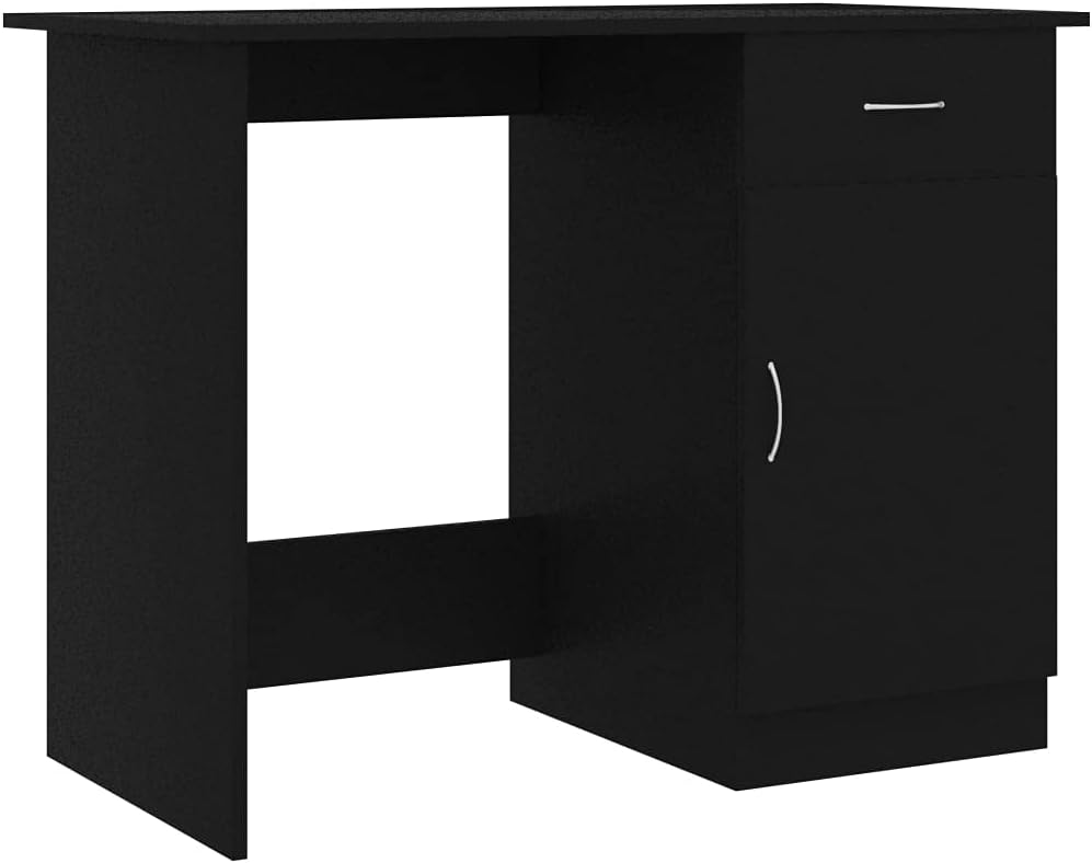 vidaXL Desk Computer Desk Home Office Desk with Drawer Gray Engineered Wood