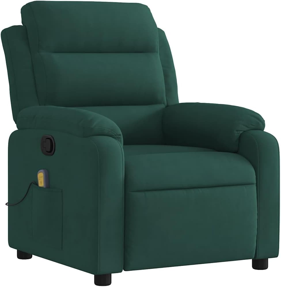 vidaXL Dark Green Velvet Massage Recliner Chair with Adjustable Armrests and USB Functionality for Living Room Home Theater Relaxation Single Sofa TV Office Reclining Armchair