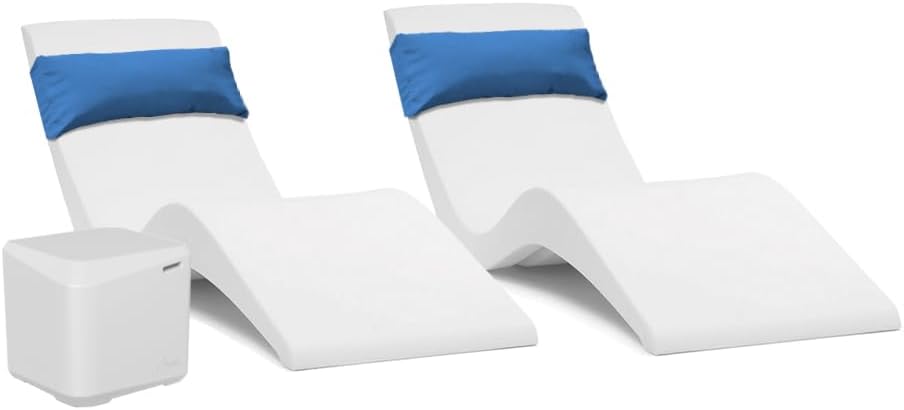 Aqua Outdoors Pool Chaise Lounge Chairs for Ledge & Shelf, Water-Weighted Pool Lounger for Depths Up to 9”, No Screw Plugs & Tools Needed, Classic White Ledge Lounger, Set of 2