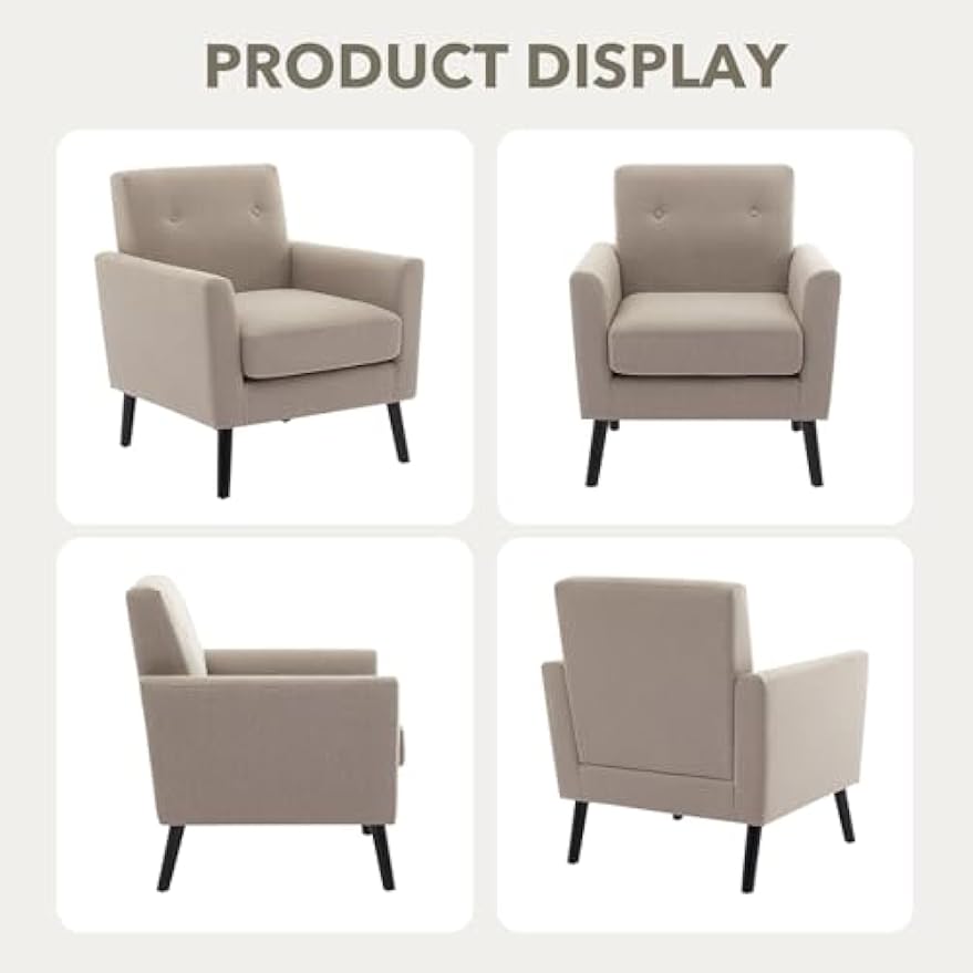 Accent Chair for Living Room Chairs,Mid Century Modern Armchair Comfy Upholstered Reading Accent Chairs,Single Sofa Chair With Wood Legs & Thicker Seat Cushion for Living Room Bedroom,2PCS Grey