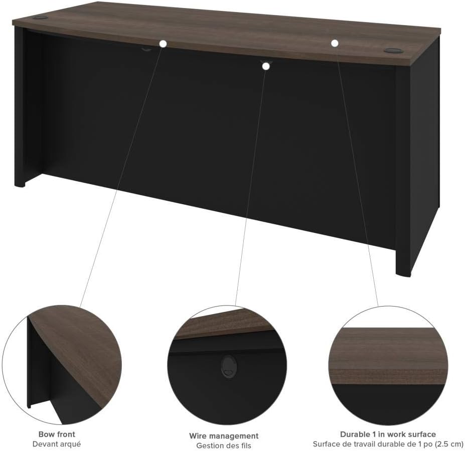 Bestar Connexion Desk Shell, 72W, Antigua & Black, Professional Workstation, Large Desktop Solution, Home Office Table for Workspace