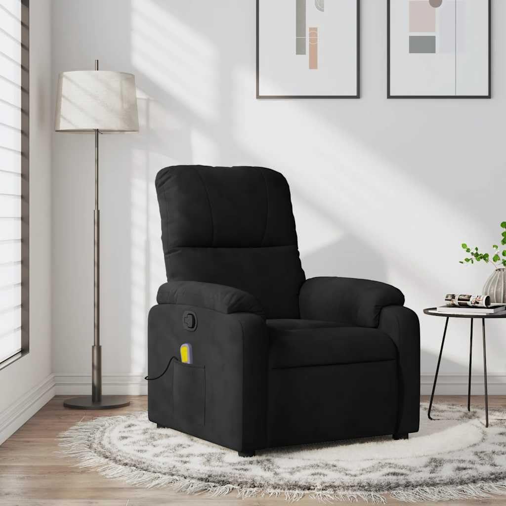 vidaXL Black Microfiber Fabric Massage Recliner Chair - 6-Vibration Push Manual Recliner with Side Pocket for Living Room