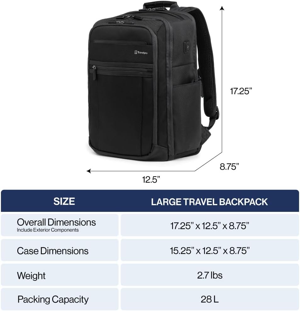 Travelpro Crew Executive Choice 3 Large Backpack Fits Up to 15.6 Laptops and Tablets, USB a and C Ports, Men and Women, Patriot Blue