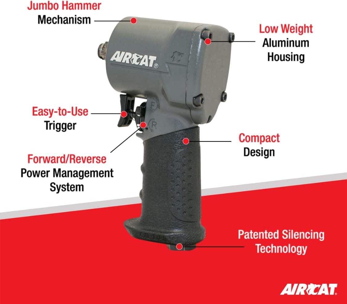 AIRCAT Pneumatic Tools 1057-TH: Stubby Impact Wrench 700 ft-lbs - 1/2-Inch