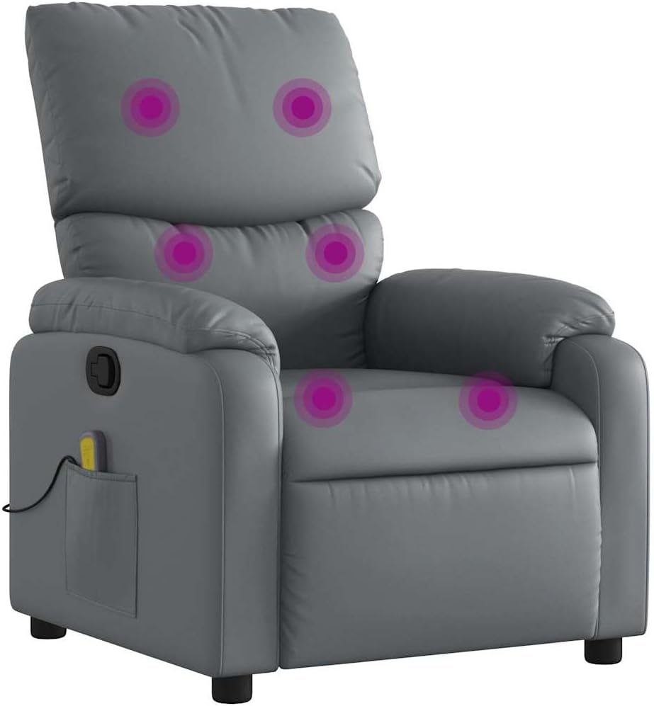 vidaXL Leather Massage Recliner Chair for Living Room, Home Theater, 6-Point Vibration Massage, Adjustable Back & Footrest, Side Pocket, Black