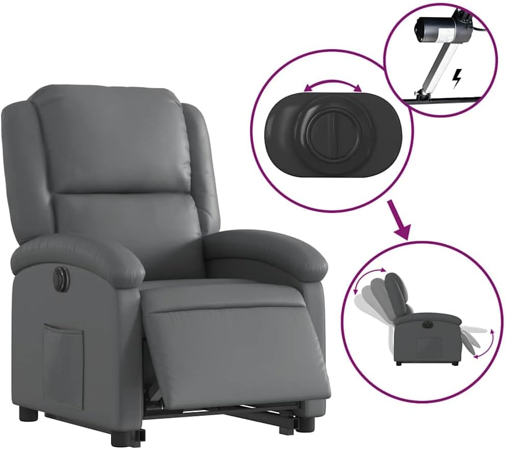 vidaXL Electric Power Lift Recliner Chair - Gray Faux Leather Armchair with Motorized Recline & Stand-Up Assist, Comfortable Seating for Living Room or Lounge