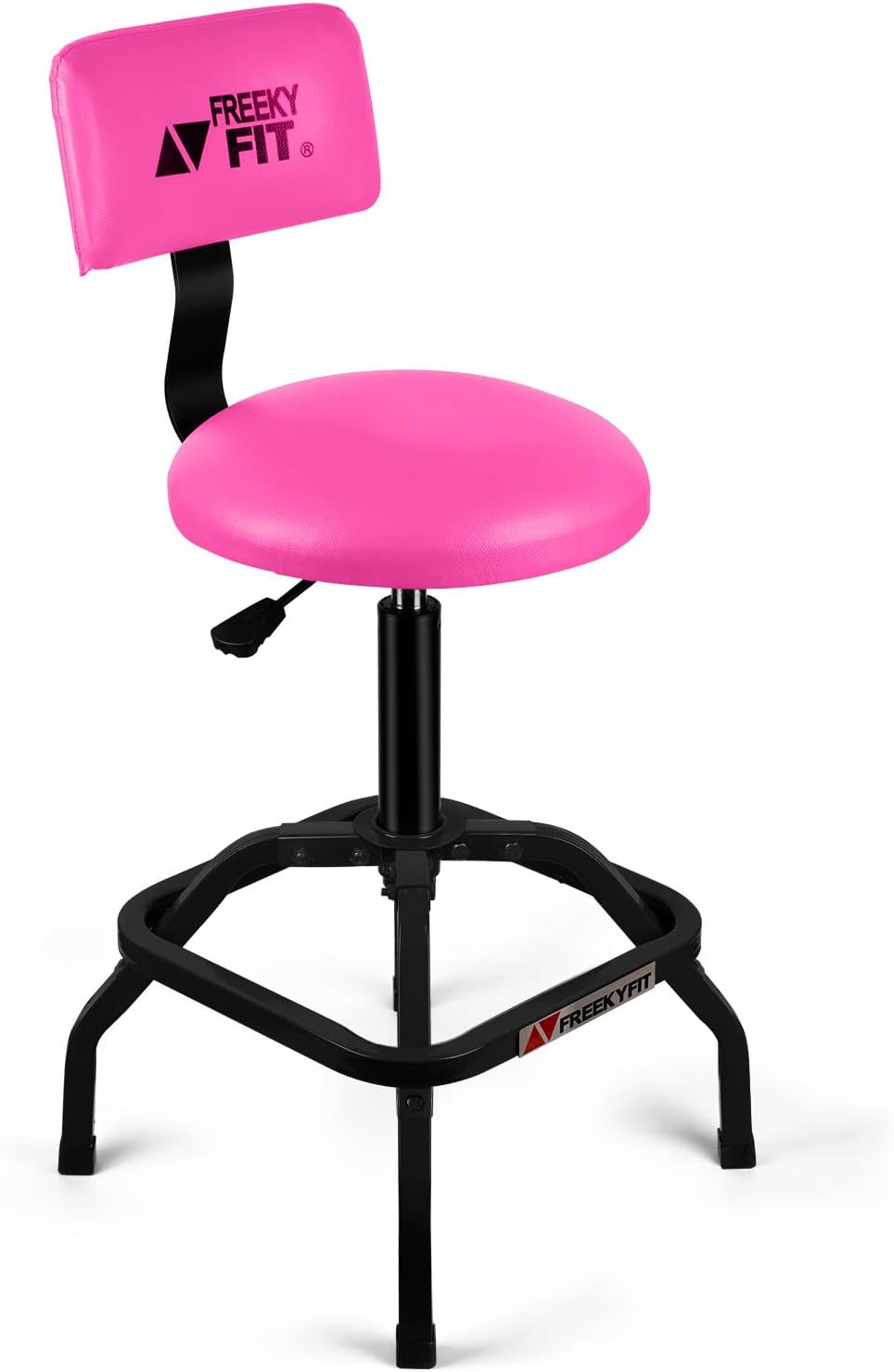 Shop Stool with Backrest, Mechanic Garage Stool for Workshop, Adjustable Shop Stools Chair, Padded Workbench Stools for Men Women, 300 LBS Capacity, 360° Swivel PVC Seat, Heavy Duty, Black