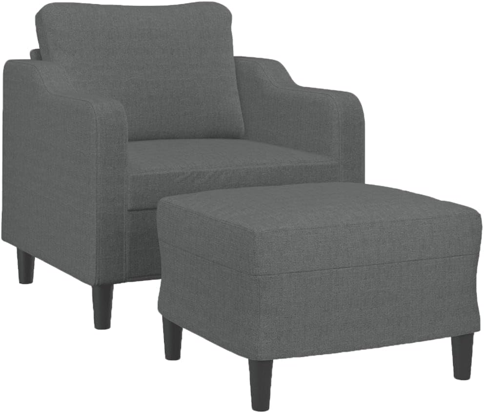 vidaXL Dark Gray Sofa Chair and Footstool Set – 100% Polyester Fabric Lounger – Lounge, Bedroom, Living Room Seating – Modern Design - Easy Assembly