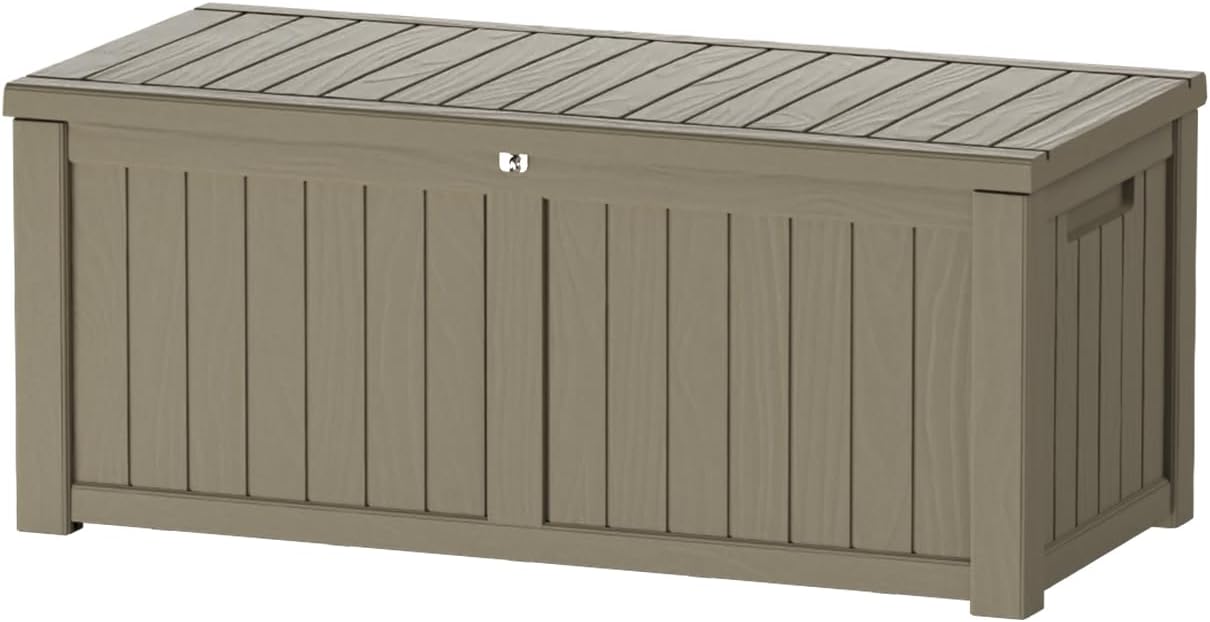 320 Gallon Outdoor Storage Box Waterproof Lockable Resin Deck Box Large, Patio Storage Bin for Pool Accessories Cushion Furniture, Garden Tools, UV-Resistant Outside Delivery Black