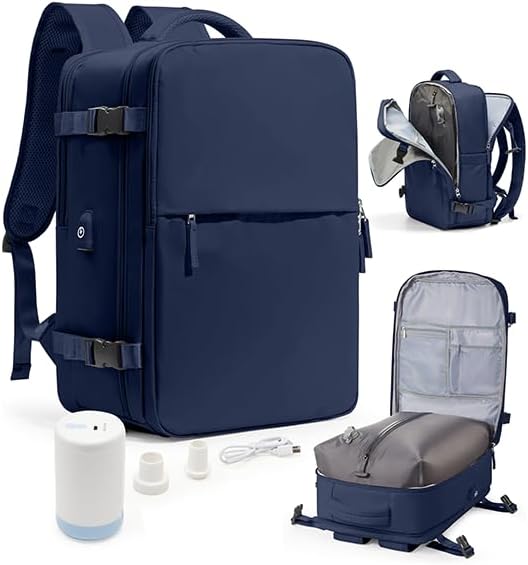 Vacuum Seal Travel Backpack with Air Pump Compression Vacpack Waterproof Carry On Backpack for Travel Women men with Vacuum System Laptop Airlines Approved Daypack Space Saver Bags Black