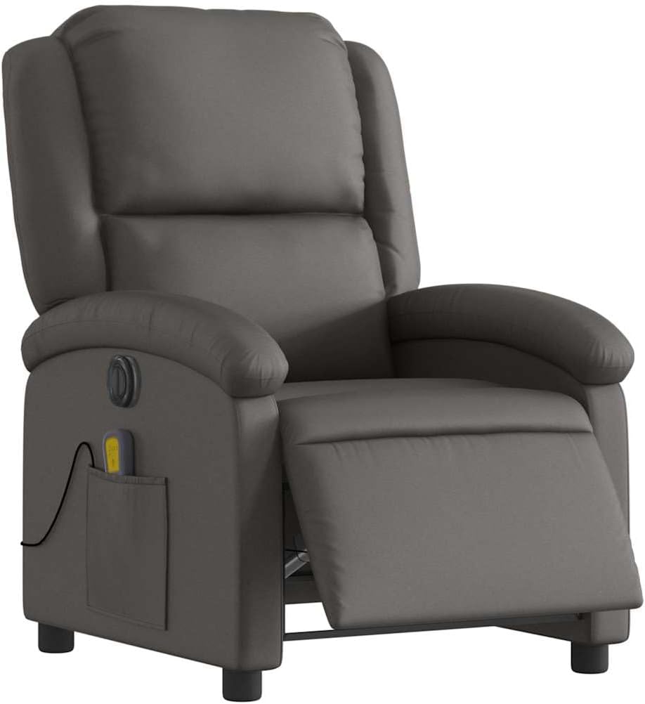 vidaXL Dark Brown Real Leather Recliner Chair-Wingback Manual Armchair with Side Pocket for Living Room, Bedroom, Lounge Comfort