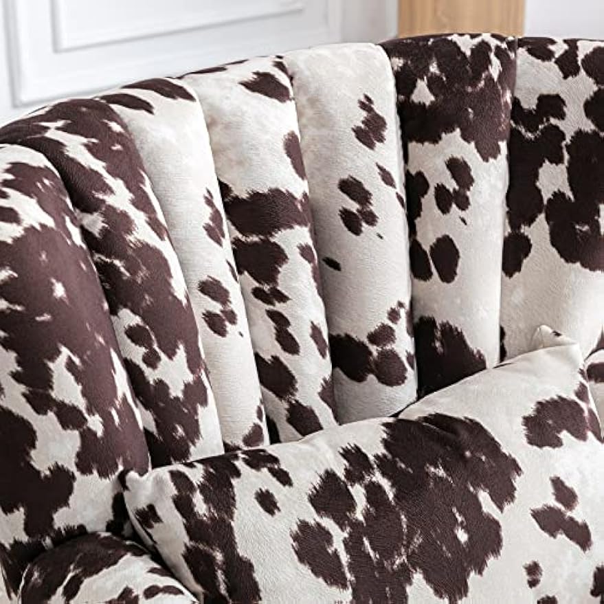 Accent Reading Arm Chairs Midcentury Modern Comfy Corner Sofa Chair, Wingback Waiting Room Club Chair with Tufted Back for Living Room/Bedroom/Reception Room, Fabric Cow