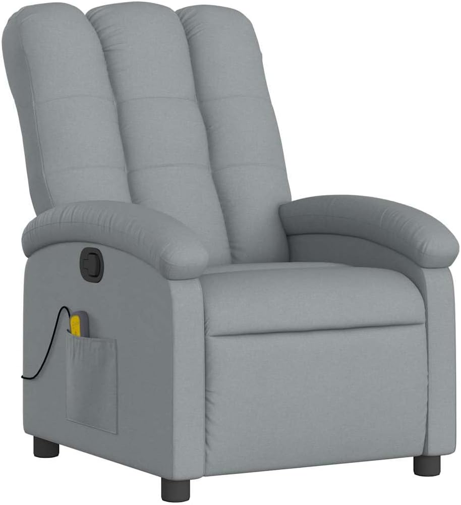 vidaXL Light Gray Fabric Massage Recliner Chair - Manual Tilt, Vibrating Home/Living Room Lounger with USB, Comfy Armrest, Side Pocket