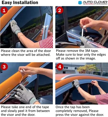 AUTOCLOVER Tape-On Rain Guards Window Visors 6 Pcs Set for Toyota Rav4 2019 2020 2021 2022 2023 2024 2025 / Window Deflectors, Out-Channel Vent Shades (Smoked)