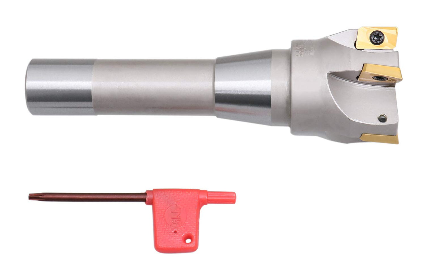 Accusize Industrial Tools 3 inch Cutting Diameter x 6-1/4'' Oal 90 Degree R8 Shank Indexable End Mill with 6 Apkt1604 Carbide Inserts, 0028-6908