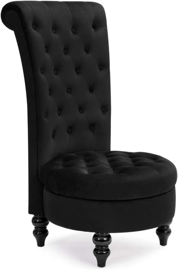 AVAWING Throne Royal Chair Set of 2 for Living Room, Button-Tufted Accent Armless High Back Chair with 24.6 Inch Larger Seat, Thick Padding and Rubberwood Legs, Mysterious Black