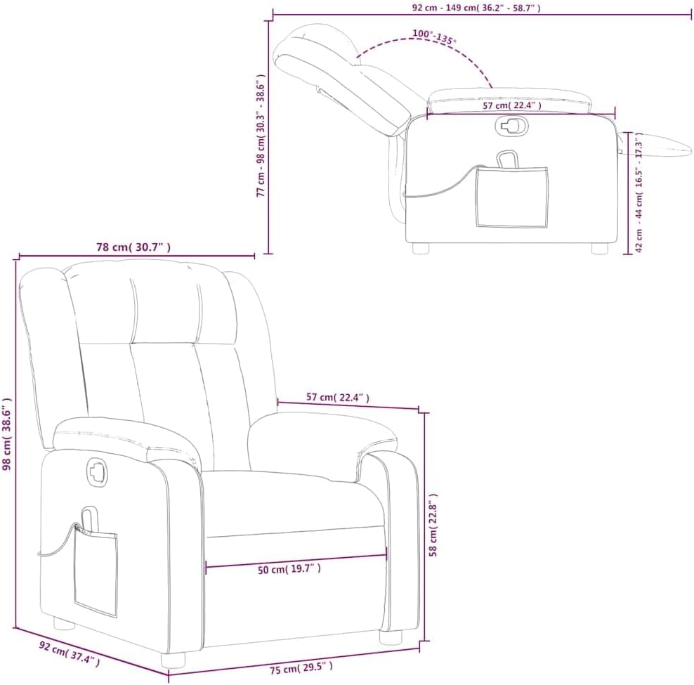 vidaXL Gray Faux Leather Massage Recliner Chair - Manual Recline, Vibration Massage, Side Pocket, Sturdy Frame for Living Room, Lounge