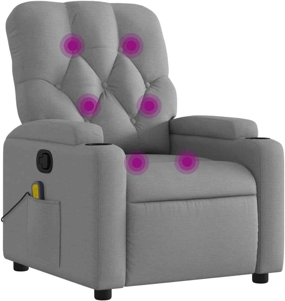 vidaXL Massage Recliner Chair - Dark Gray Fabric Lounger with 6-Point Vibration Massage, Manual Reclining Handle, Cup Holders and Side Pocket, Comfort Padded Seat for Living Room