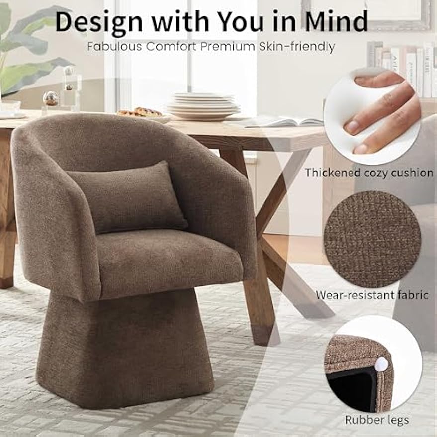 VKNOW Swivel Accent Chair Set of 2, Modern 360°Swivel Barrel Chair with Curve Back Round Arm Chair for Living Room, Bedroom, Reading Room, Brown