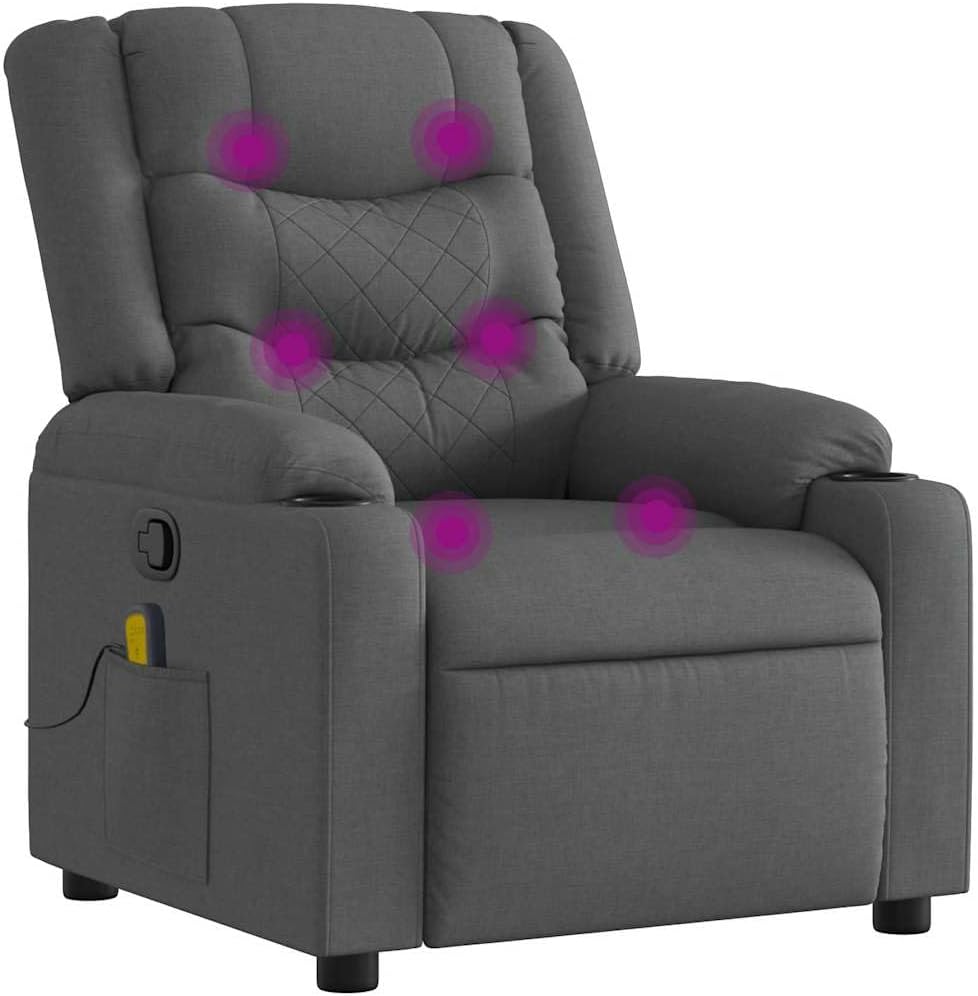 vidaXL Black Fabric Massage Recliner Chair - Manual Reclining, Vibration Massage, Cup Holders for Comfort in Living Room/Lounge