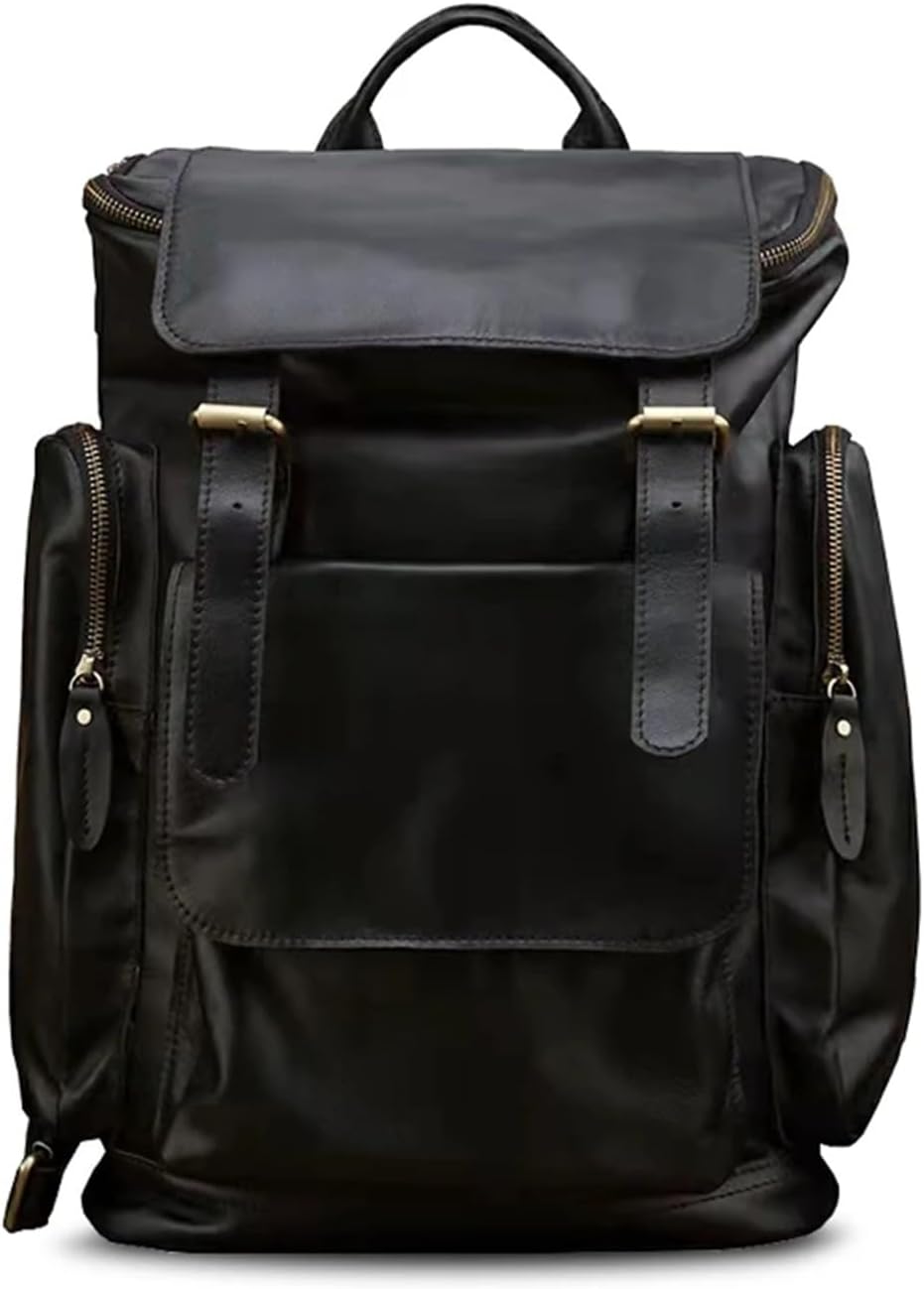 Vintage Genuine Leather Backpack for Men Handmade Shoulder Bag Cowhide Travel Bag Large Capacity Mens Retro Laptop Bag(Brown)