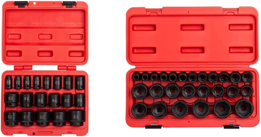SUNEX TOOLS 2640, 1/2 Inch Drive Impact Socket Set, 19-Piece, SAE, 3/8 Inch – 1-1/2 Inch, Cr-Mo Alloy Steel, Radius Corner Design, Dual Size Markings, Heavy Duty Storage Case, Meets ANSI Standards