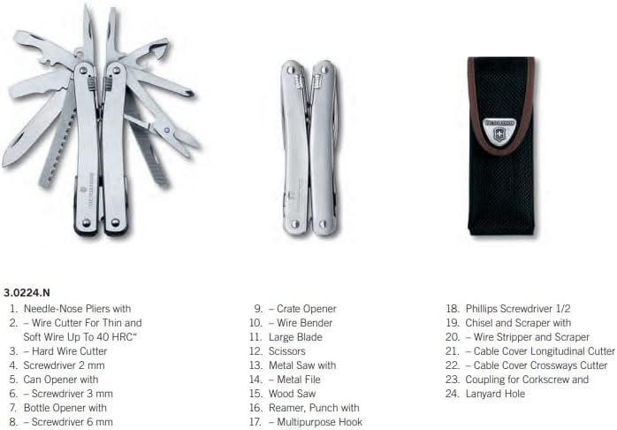 Victorinox Swiss Tool Spirit X Swiss Army Knife, 24 Function Swiss Made Multitool with Large Blade, Pliers and Wire Cutter - Silver with Nylon Pouch