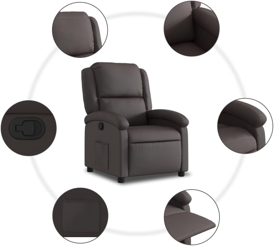 vidaXL Dark Brown Real Leather Recliner Chair-Wingback Manual Armchair with Side Pocket for Living Room, Bedroom, Lounge Comfort