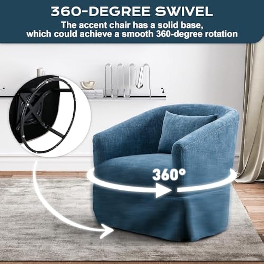 Swivel Accent Chair Set of 2, Comfy Modern Swivel Barrel Chair with Skirt, 360°Upholstered Chenille Small Single Sofa Club Armchair for Living Room Bedroom Nursery Lounge, Blue